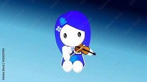 Cartoon girl playing guitar 2d animated background, animation of a cartoon girl who plays the violin, girl musician plays musical instrument