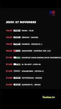 foot à la TV aujourd'hui jeudi 27 novembre. Programme TV foot ce soir #foot #TV #match #ProgrammeTV