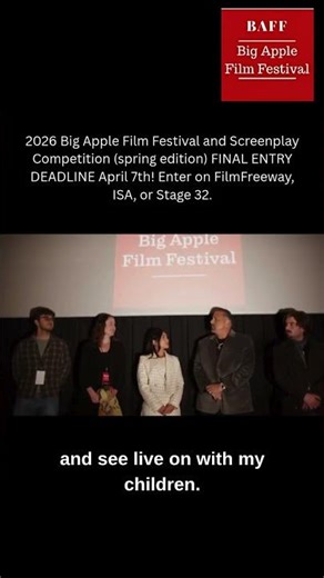 2026 Big Apple Film Festival and Screenplay Competition (spring edition) FINAL ENTRY DEADLINE Ap...