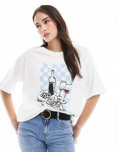ONLY oversized t-shirt with wine graphic in white | ASOS