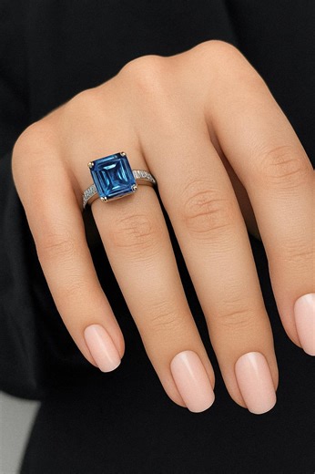 Asscher Cut Lab Sapphire Ring | 5.62ct | 18K White Gold Plated Sterling Silver | Custom Made Engagement, Anniversary or Statement Ring - Etsy