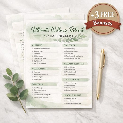 Wellness Retreat Packing Checklist Printable PDF, Yoga Retreat Packing List, Mindful Travel Essentials Planner - Etsy
