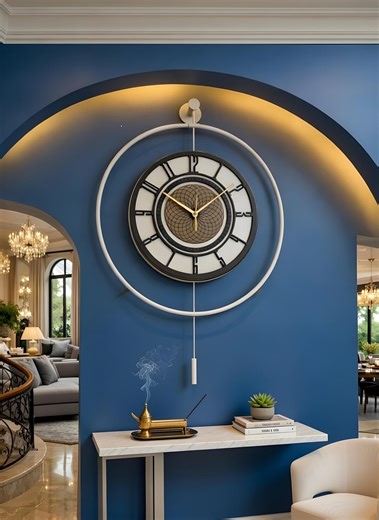 Modern Pendulum Wall Clock | Walnut Wood, White Metal Frame, LED Backlit, Silent Decor - Etsy