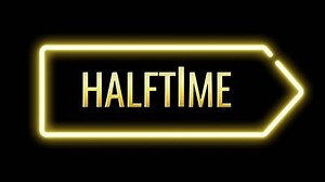 Match half time break text effect on golden color animation video.