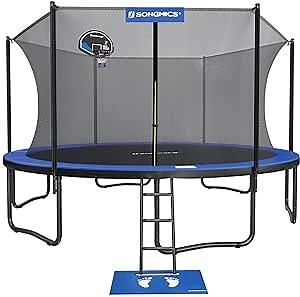 SONGMICS Trampoline, 15 ft Outdoor Trampoline for Kids Adults with Basketball Hoop, Safety Enclosure, Inner Net, Ladder, Spring Cover Pad, Max. Load 209 lb, Blue and Black USTR154Q01