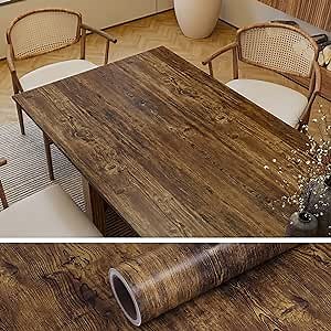 VEELIKE Wide Size Brown Wood Contact Paper for Countertops Waterproof Peel and Stick Wood Wallpaper 32''x118'' Thick Rustic Wood Grain Vinyl Wrap Self Adhesive Wood Paper for Cabinets Shelf Furniture