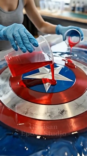 DON'T BLINK... THE SHIELD IS HITTING 😳🛡️ #oddlysatisfying #epoxy #satisfying