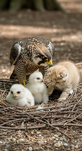 Even a Fierce Eagle Turns Gentle 💛 Mama Eagle Cares for a Kitten