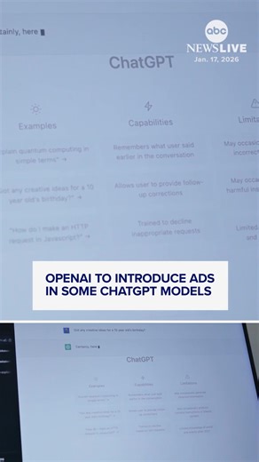 OpenAI says it will soon start showing advertisements to ChatGPT users who aren't paying for a premium version of the chatbot. #ai #chatgpt