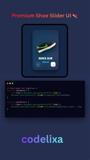 Premium Shoe Slider UI with JavaScript! #Shorts #Codelixa
