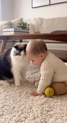 1K views · 14 reactions | The cat barks softly, and the baby just...