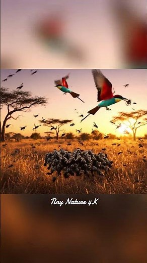 Wildlife 4K HDR | Carmine Bee-Eaters Attacking Swarm of Wasps in Savanna
