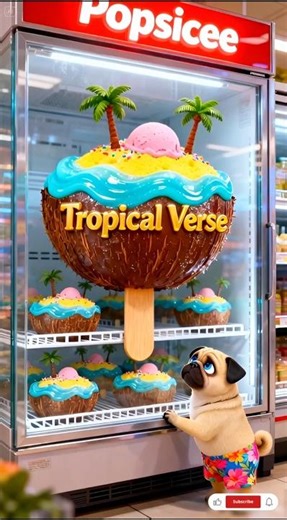 The puppy has a sweet plan!🤫 He buys a giant Tropical Verse popsicle..and shared it with everyone!🐶🤩