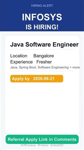 Infosys | Java Software Engineer | Off Campus 2026 | Apply Now | Bangalore