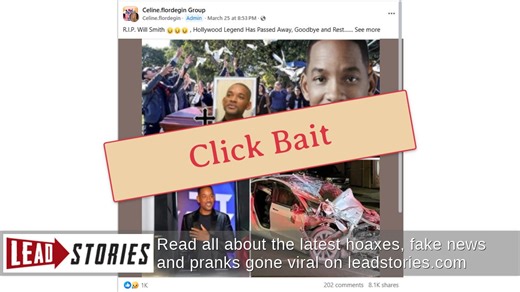 Fact Check: Hollywood Legend Will Smith Has NOT Passed Away -- Click Bait Post | Lead Stories