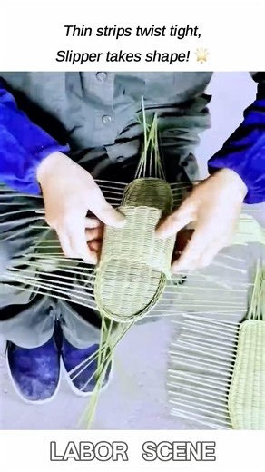 Weaves thin bamboo strips into comfortable handmade straw slippers with steady hands! 😊