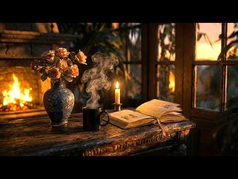 Relaxing Acoustic Guitar for a Peaceful Evening Escape | Cozy Fireplace & Reading (3 Hours)
