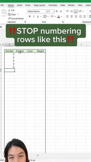 Create numbering shortcuts in excel.