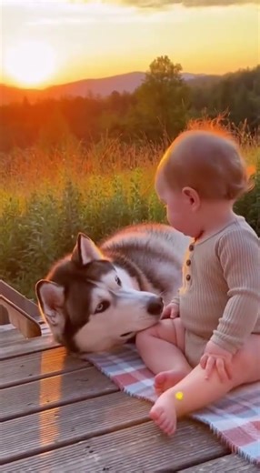 Baby Wiggles Fingers at Husky | Sweet Evening Moments Together