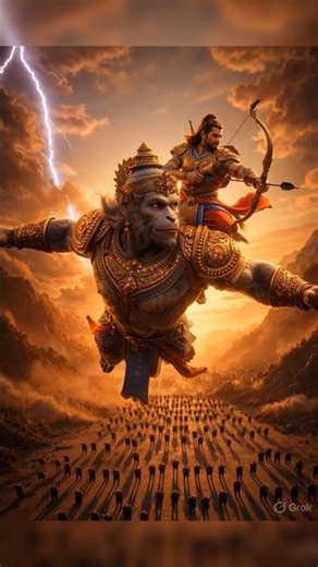 नभ मंडल में महासंग्राम! प्रभु श्री राम का अचूक बाण और महावीर हनुमान का अदम्य वेग।#hanuman #shorts