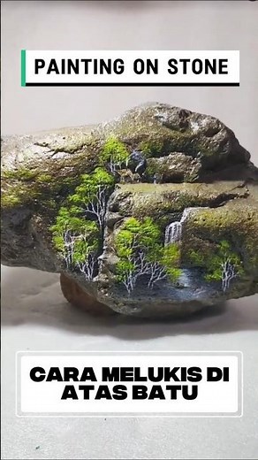 Creative melukis gambar pemandangan 3D di atas batu. How to paint a landscape on a rock.