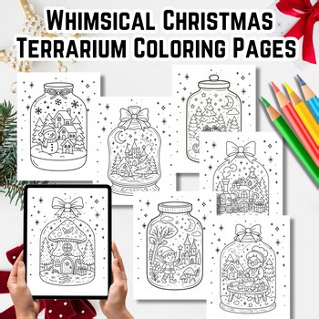 Whimsical Christmas Terrarium Coloring Pages |December Winter Activity for Kids