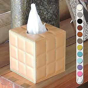 Luxury 5 Star Hotel Style Tissue Box Cover - Sturdy and Stylish Tissue Box Holder with a Custom Height and Modern PU Leather Exterior, 13.5x13.5x15cm - Gold