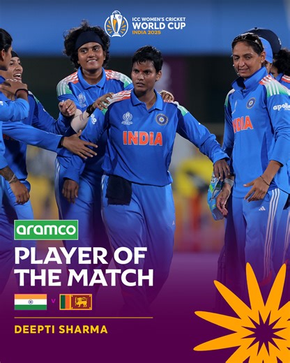A tremendous all-round effort from Deepti Sharma wins India their opening #CWC25 encounter 👊 Watch her aramco POTM Highlights 📹 #CWC25 #INDvSL | ICC - International Cricket Council