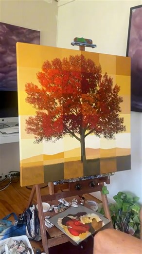 When it all goes red, times start changing. An acrylic timeline tree landscape painting #painting #landscape #tree #art | Tim Gagnon
