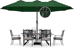 ABCCANOPY 15FT Patio Umbrella with Base, Outdoor Double-Sided Rectangle Umbrella Bonus Latch, Wights for Poolside, Lawn, Backyard (Green)