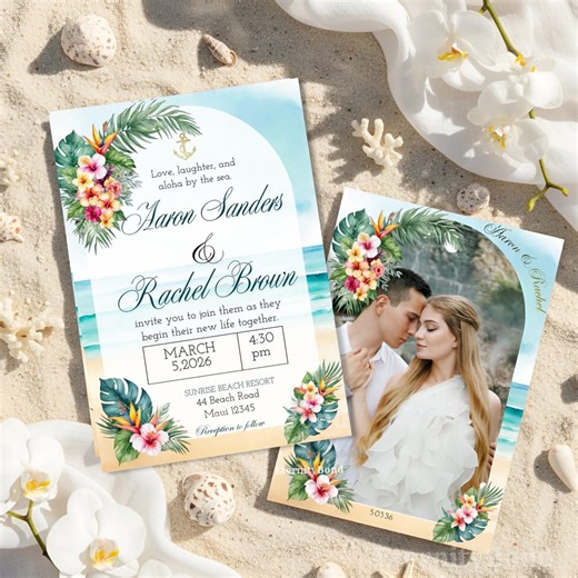 Tropical Beach Wedding Invitation With QR Code | Destination Wedding Invite | Editable Digital Save the Date - Etsy