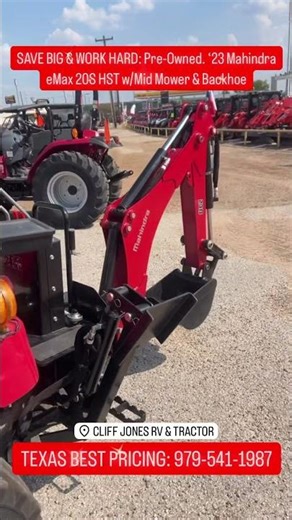 Pre-Owned 2023 Mahindra eMax 20S HST 4WD Utility Tractor With Mid Mower, Backhoe, Loader