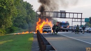 VIDEO: Fully-involved car fire on the GSP; Watch gas tank explode