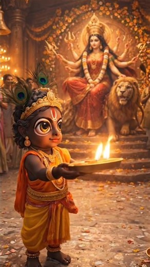 Maa Durga Darbar Divine Aarti 🙏 | Little Krishna Magic Moment ✨ #shorts #bhakti