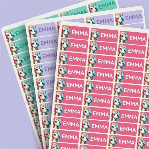 Unicorn Name Labels from Super Labels - www.superlabels.co.uk