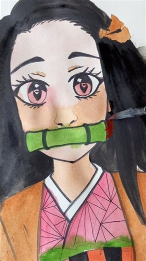 Nezuko Watercolour Painting | Demon Slayer Art ! #shorts #ytshorts #youtubeshorts ✨
