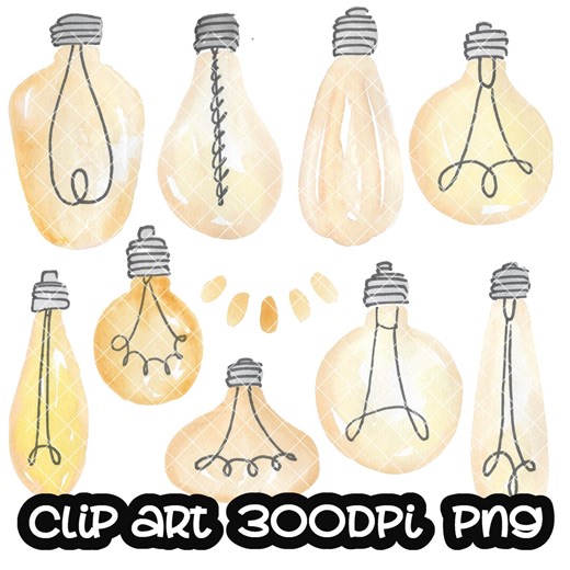Light Bulb Clip Art, Watercolor Clipart (PNG, Instant Download) - Etsy