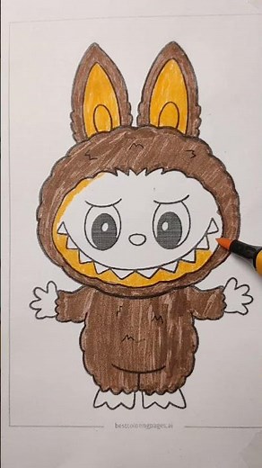 The Cutest Monster Coloring Page! Brown and Orange
