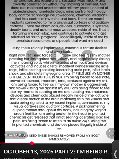 SUPPORTING ALL TARGETS AND HAVANASYNDROMES on Instagram: "⚠️‼️ Let me just start off by saying that this woman is absolutely GORGEOUS for her to have to come online and record her #electronicrape is not anything that any of us want to do. Getting shocks below the belt.. getting voice to skull.. being stalked by DRIODS and satellites.. getting chipped against our will by advanced technology (many have already got theirs medically documented btw) and being constantly pimped out remotely through th