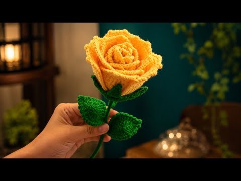 Crochet Rose with Stem and Leaves | Crochet Rose Tutorial | #rose
