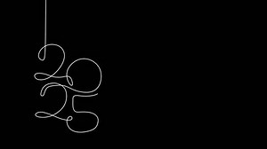 bonne année 2025 dessin animé une ligne, dessin d'une ligne, contour de dessin continu.Chapeaux de joie, décoration festive de vacances dessinée à la main, design minimaliste simple.