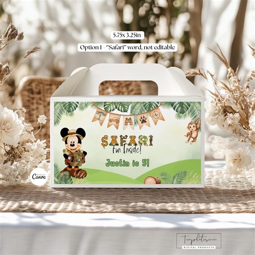 Mickey Safari Party Box Labels Any Age Birthday Gable Favor Custom Canva Template Printable - Etsy Canada