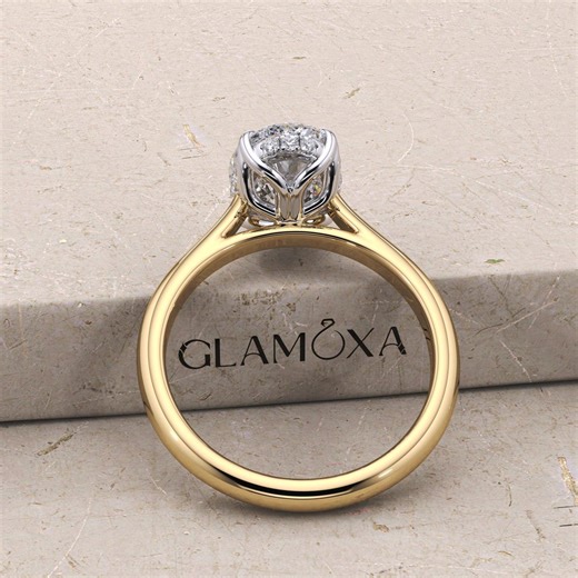 2.5 Carat Oval E VS1 Lab Grown Diamond Nature Inspired Engagement Ring, Hidden Halo Tulip Set Two Tone Cathedral High Set Engagement Ring - Etsy