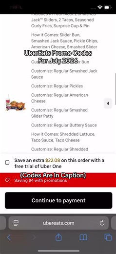 UberEats Promo Codes For July 2026 1️⃣ 🍟 $20 Off — EATS20 Works on some orders depending on location. 2️⃣ ⭐ $750 Uber Eats Credit — once per account ⭐ Found this on ubercheap.site Details about this one has already been posted on my profile as a pinned video. 3️⃣ 🔥 $35 Off — FEAST35 Works best on larger orders. Worth trying first. 4️⃣ ⚡ $30 Off — QUICK30 Backup code if others don’t go through. 📌 Save this before checkout 📩 Send this to someone who orders food often #ubereats #ubereatscodes #