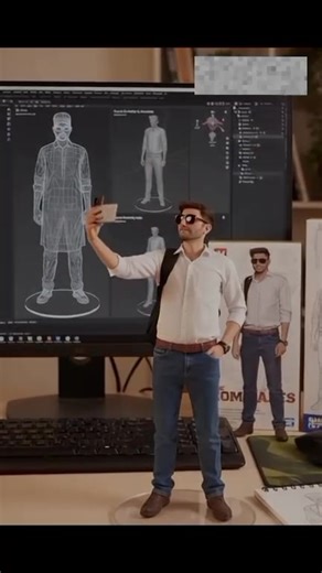 Realistic 3D Man Takes Selfie on Desk