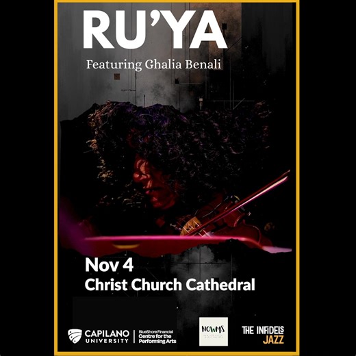 Gord Grdina's Ru'ya, featuring the incredible Tunisian-Belgian singer Ghalia Benali -- called Tunisa's Aretha Franklin! -- performs inside the gorgeous Christ Church Cathedral Tuesday, Nov. 4, 7:30 p.m. Oud and guitar master Grdina leads a virtuoso sextet for this concert presented with New Old World Music Society and Infidels Jazz -- the finale of a Canadian tour. المدرسة العربية Arabic School Mena Film Gordon Grdina Arabs of Vancouver, British Columbia, Canada Vancouver World Music Festival Co