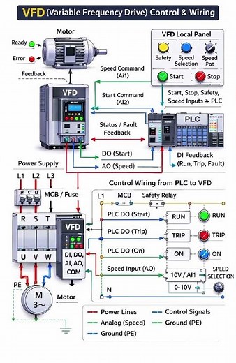VFD Wiring Complete Guide | Motor Speed Control Easy Way2️⃣ VFD Connection with PLC | Complete