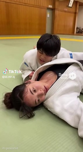 稽古後の一瞬の油断。 そこに来た横四方固め。 女王は即ツッコミ。 「あっ、不意打ちはダメ」 Even resting champions stay sharp. #柔道 #女子柔道 #寝技 #judo #sora2