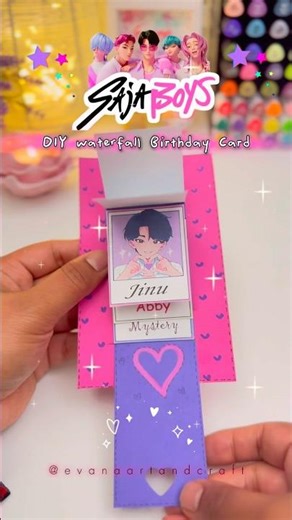 Kpop Demon Hunters 🎴 Saja Boys DIY Waterfall Birthday Card 💖 Easy & CUTE Gift Idea!