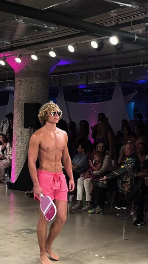 Male Model Fashion Show in Pink Swim Shorts